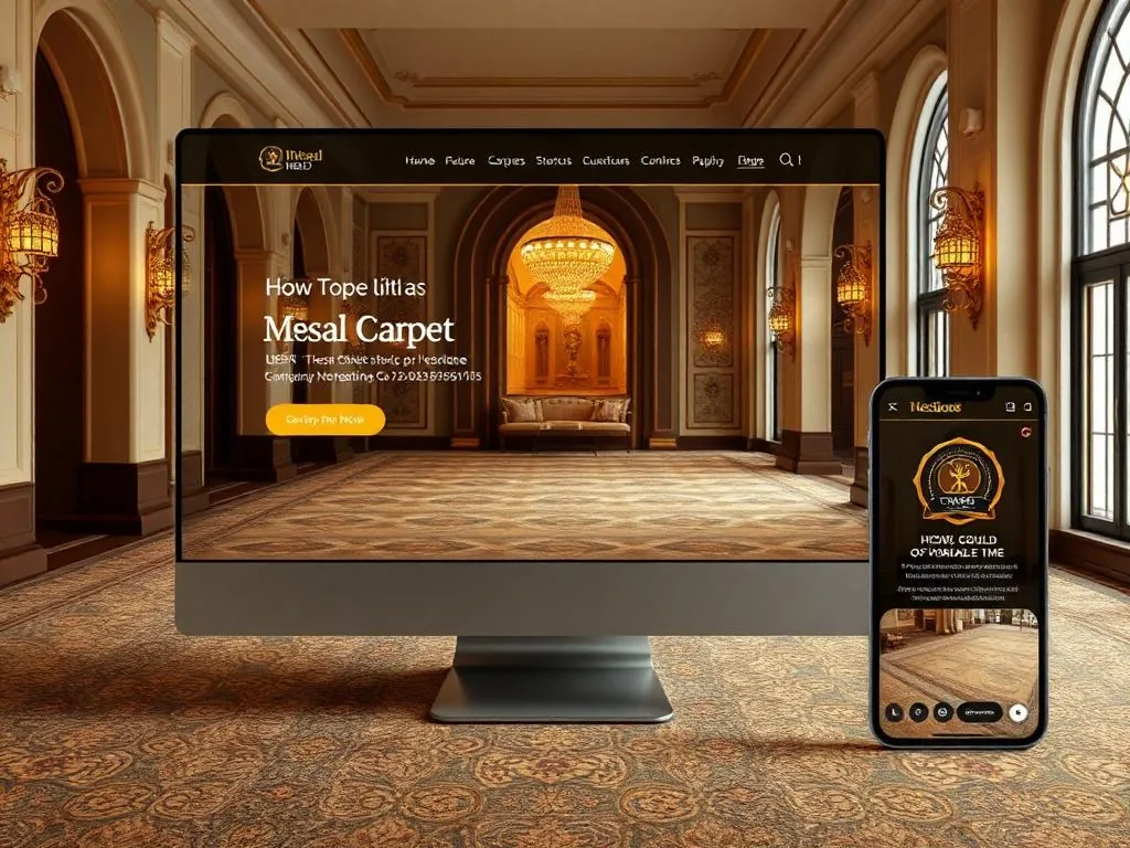 Website penjualan karpet kantor, masjid, dan hotel dengan katalog motif lengkap.